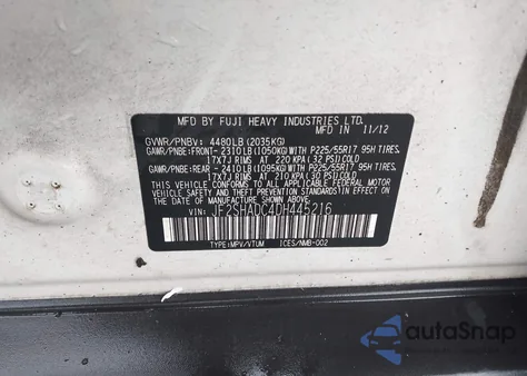 2013 Subaru Forester 2.5X Premium z USA, uszkodzony, nr VIN JF2SHADC4DH445216